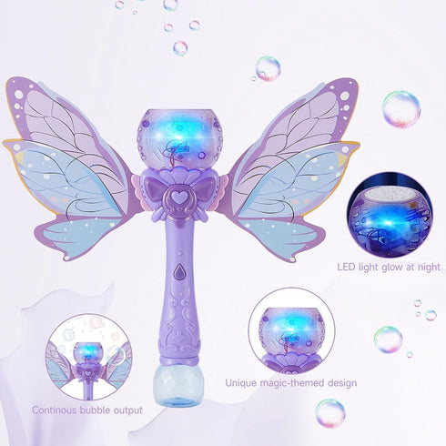 automatic bubble wand, upgrade princess bubble blower with LED light and bubble solution 6 wands for girls/kids, portable outdoor/indoor toy for t...