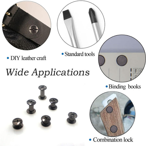 90 Sets Black Chicago Screw Leather Assorted Kit ?6 Sizes of Screw Rivets for Leather Rivet ?for DIY Leather Craft and Bookbinding (M5 X 4, 5, 6, ...