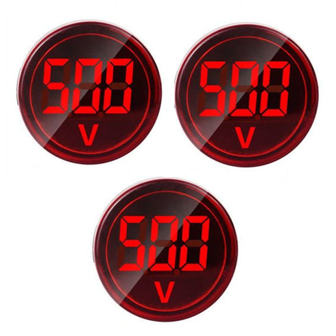 3pcs Digital Display AC Voltage Indicator, 22mm Round Head LED Voltage Tester AC50~500V Voltmeter Monitor (Red)...