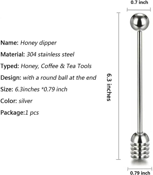 Honey and Syrup Dipper Stick Server Honey Spoon 304 Stainless Steel Wand for Honey Pot Jar Containers-6.3 Inch...