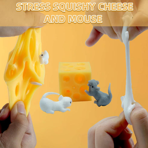 Stretchy Cheese and Mice Toy , 2 Squishable Mouse and Cheese Block Toys, 2 Cute mice and a Cheese Toy?Squeeze Food and Animal Toys,Stress Busting ...