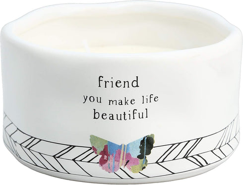 Pavilion Gift Company Friend You Make Life Beautiful - Double Wick Butterfly Candle in Ceramic with 100% Soy Wax & Cotton Wicks - Tranquility Scen...