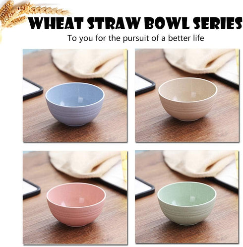 4 PCS 4.7inch Lightweight Wheat Straw Bowl, Unbreakable Cereal Pasta Bowls Microwave& Dishwasher Safe, Reusable Tableware Dinnerware Fruit Snack C...