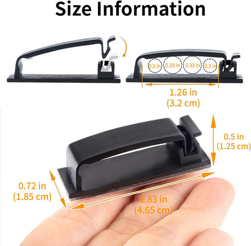 Cable Clips 50PCS, Self Adhesive Cable Management Clips, Cord Organizer Wire Clips Cord Holder for Appliances PC Wall Ethernet Cable Under Desk Ni...