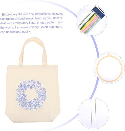 EXCEART 1 Set Embroidered Canvas Bag Embroidery Starter Kit Hand Embroidery Kit for Adults Embroidery Beginner Kits Hand Embroidered Tote Bag Begi...