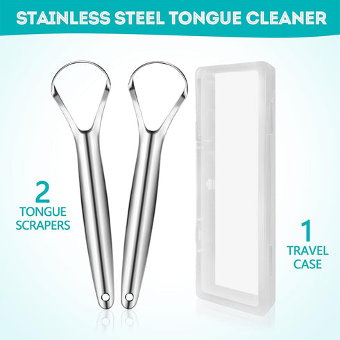 2 Pack Metal Tongue Scraper for Adults, Stainless Steel Tongue Cleaner with Travel Case, Reusable Tongue Scraper for Oral Care...