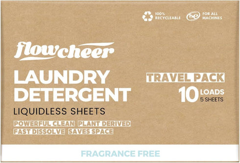 Laundry Detergent Sheets Travel Pack - 5 sheets 10 Loads Unscented, travel laundry detergent, Camping Traveling, No Plastic Jug, All Washing Machi...