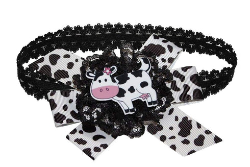 WD2U Baby Girls 4.5" Daisy Holstein Milk Cow Farm Girl Hair Bow Stretch Headband...