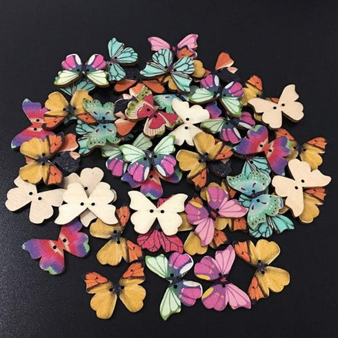 AKOAK 50 Pcs Butterfly Wood Button Retro Ancient Ways Manual Special Butterfly Button Dazzle Color Adornment Button Dress Acts The Role of Article...