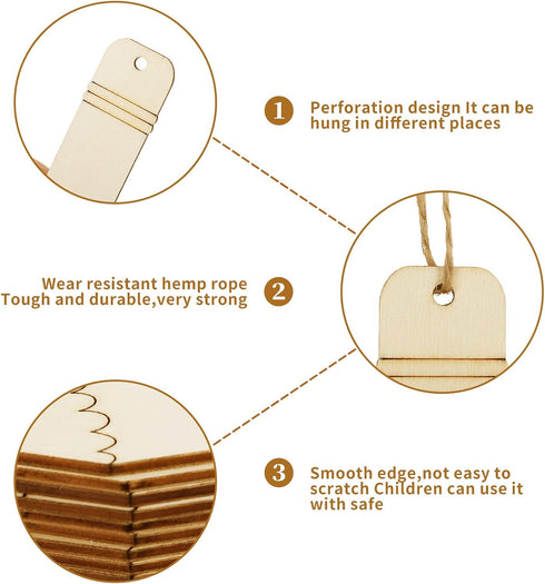 Whaline 50Pcs Back to School DIY Craft Cutout Wooden Pencil Shaped Hanging Ornaments with Hemp Rope for First Day of School Classroom Party Decora...