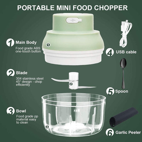 Electric Garlic Chopper Mini, Garlic Masher Crusher, Food Processor Small with Garlic Peeler And Spoon (100ML/3.3FL OZ, Green) 3.1 * 3.1 * 3.9 IN...