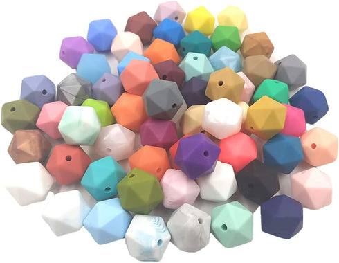 50pcs 14mm Silicone Polyhedron Pearl Beads Silicone Icosahedron Beads for Keychain Mom Necklace Making DIY Craft Jewelry Beading Accessory...