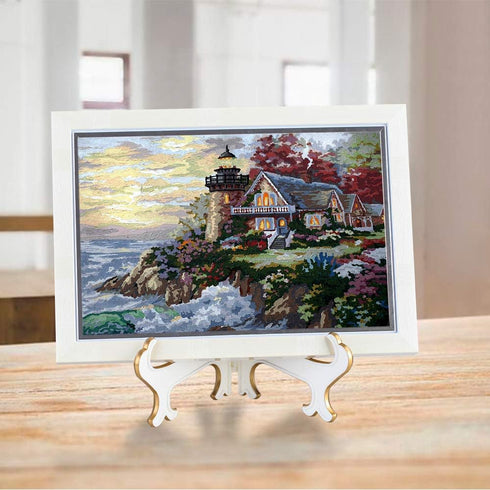 Artliving 10" Decorative Plate Stand Holder Plastic Picture Easel Display Stand Picture Frame Stand White Gold (2 Pack)...