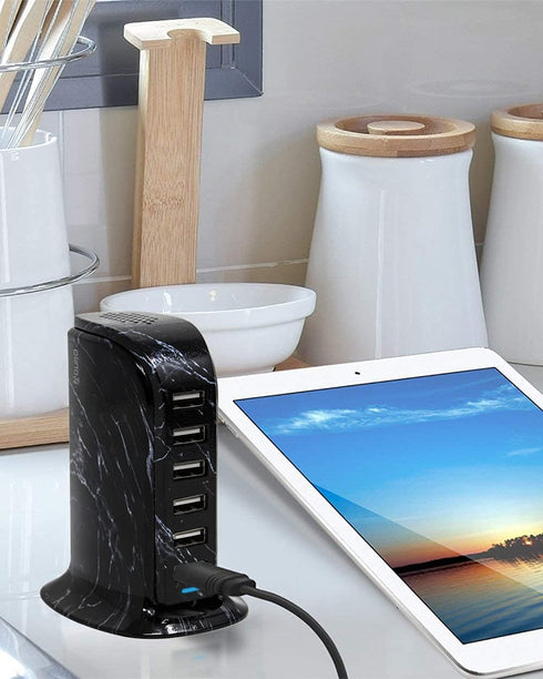 Aduro 40W 6-Port USB Desktop Charging Station Hub Wall Charger for iPhone iPad Tablets Smartphones with Smart Flow (Black Marble)...