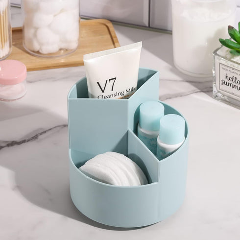 LoveBB 360 Rotating Pencil Pen Holder - 3 Slot Makeup/Cosmetics Brushes Storage Organizer Cup for Desk Table Vanity Countertops, Blue...
