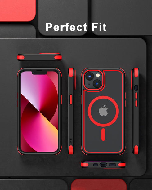 for iPhone 14 Case/iPhone 13 Case, Compatible with MagSafe, Crystal Clear Case w/Magnetic Ring, Multicolor Protective Shockproof Bumpers, Not Yell...