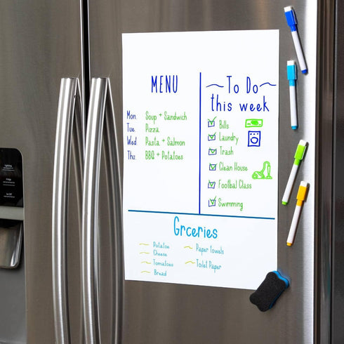 Magnetic Dry Erase Board, White Board with 4 Markers and Eraser, Magnet Whiteboard Sheet for Fridge, Writing Menu Organizer to Do List Chart for K...