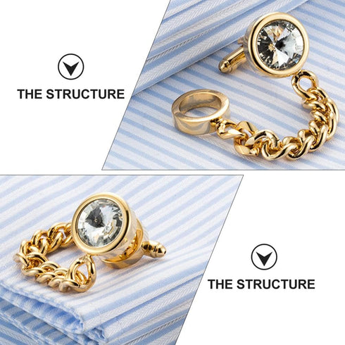 Amosfun 1 Pair Crystal Cufflinks with Chain Golden Mens Business Wedding Shirt Cufflinks Set Shirt Accessories for Men Attire Storage Travel Box O...