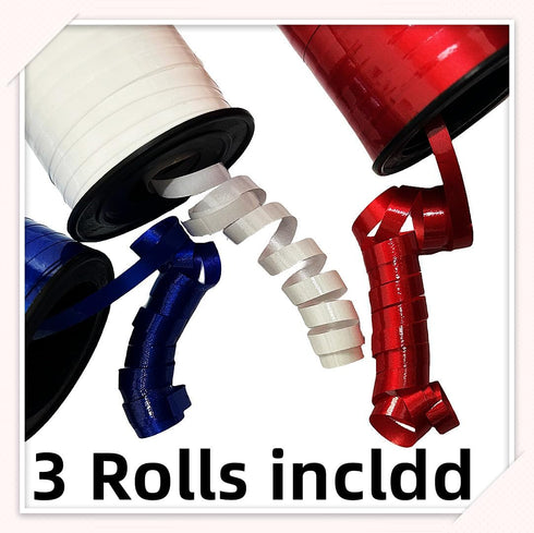 Blue White and Red Ribbon,3/16 inch x 300 Yard Curling Ribbon for Gifts Package Wrapping,Bows,Crafting, Packing - 3 Rolls...