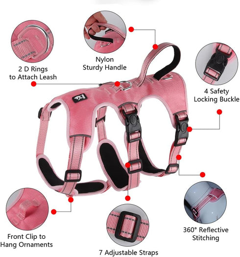 FEimaX Dog Harness No Pull Soft Padded Dog Vest with 3 Leash Clips and Easy Control Handle Reflective Adjustable No Choke Pet Harnesses for Medium...