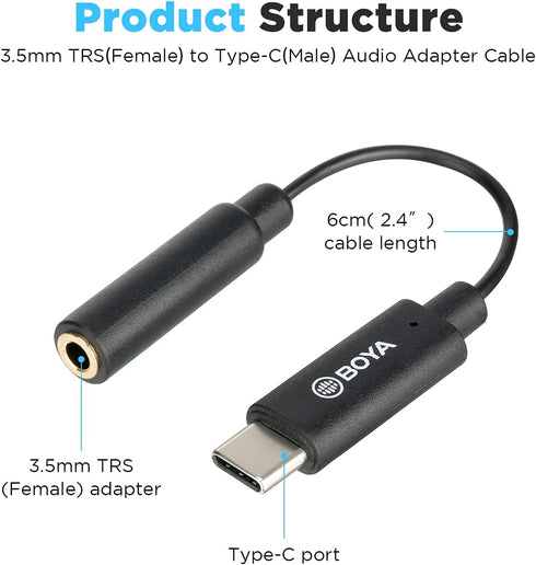 BOYA by-K4 3.5mm TRS (Female) to Type-C (Male) Audio Adapter...