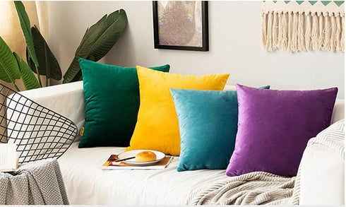 Throw Pillow Cover Velvet Purple - 18 x 18 Inch Pillow Cushion Cover - Set of 2 Square Eggplant Cushion Case, Gift for Sofa, Chair, bedroom and No...