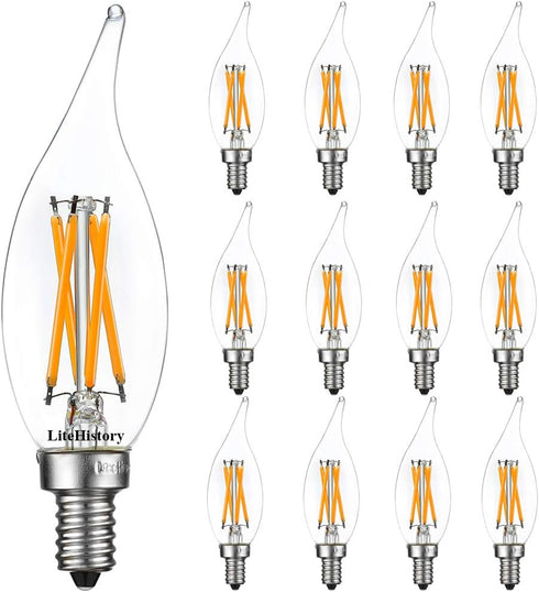LiteHistory E12 led Bulb Dimmable 6W Equal 60 Watt LED Light Bulbs 2700K AC120V led Edison Bulb CA10 CA11 led Candelabra Bulb for Chandelier Light...