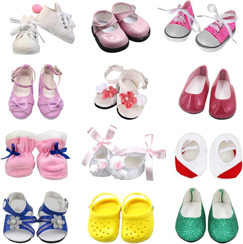 SOTOGO 12 Pairs of 18 Inch Doll Shoes Fits for American 18 Inch Doll Include Sandals Leather Shoes Ballet Shoes...