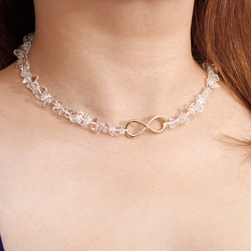XUUU Choker Necklace for Women Men Infinity Charm Plated 14k Gold Tumbled Clear Quartz Natural Energy Healing Crystals and Gemstones Necklaces...