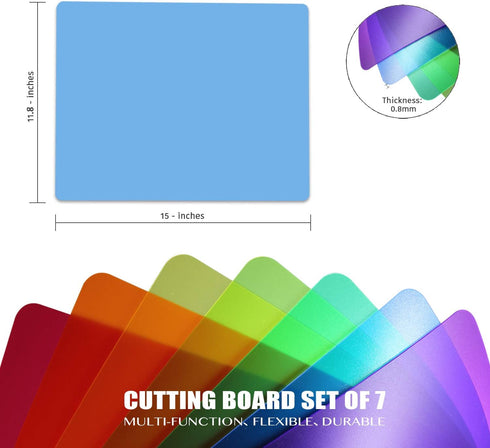 Fotouzy Plastic Cutting Boards for Kitchen, Flexible Cutting Mats Set of 7, BPA-Free, Non-Porous, Dishwasher Safe, 15x12 In, 7 Translucent Colors...