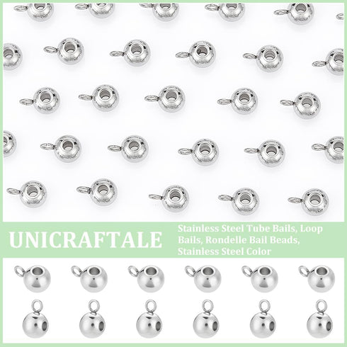 UNICRAFTALE 100pcs Rondelle Bail Beads Stainless Steel Hanger Links Rondelle Beads Bail Beads Hanger Connector Links for Pendant European Jewelry ...