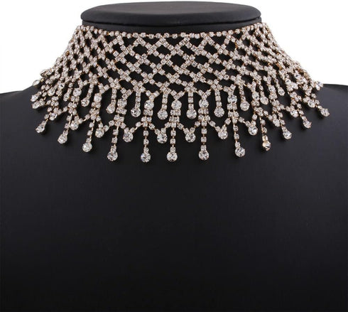 COLORFUL BLING Luxury Rhinestone Full Crystal Tassel Choker Necklace for Women Party Wedding Bridal Bridesmaid Costume Neck Jewelry Accessories...