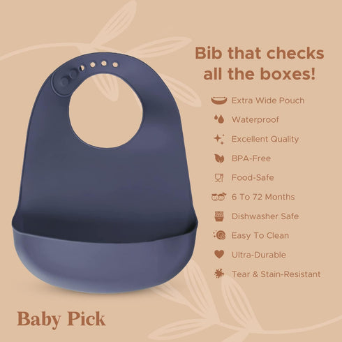 Silicone Bibs For Babies- BPA-Free Waterproof Bib With Pocket- Dishwasher Safe Feeding Bib With Food Catcher...