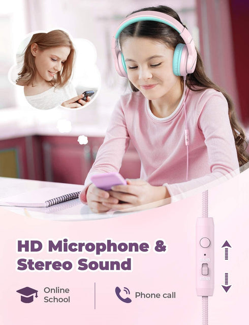 iClever HS19 Kids Headphones with Microphone for School, Volume Limiter 85/94dB, Over-Ear Girls Boys Headphones for Kids with Shareport, Foldable ...