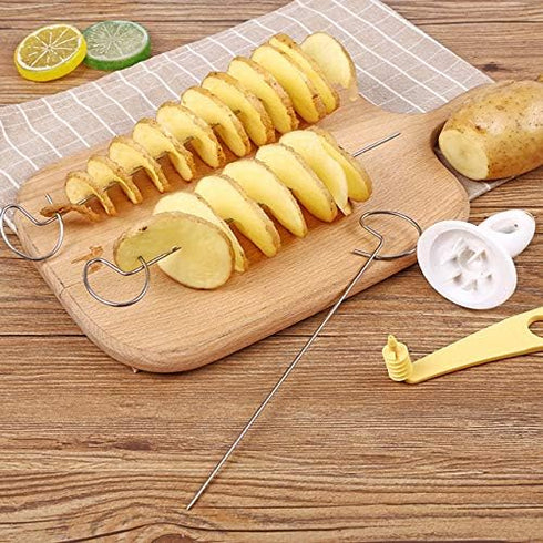 2 Set Tornado Spiral Potato Cutter Manual Slicer, Fry Vegetable Spiralizer Chips Maker with 4 stainless steel Sticks...