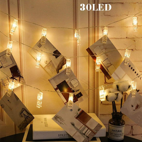Dopheuor LED Photo Clip Copper String Lights Starry Fairy Warm Yellow Lights Battery Powered for Hang Pictures Cards Bedroom Wall Decorations Chri...