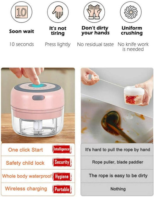 Electric Mini Garlic Mincer, 100ML USB Vegetable Onion Chopper, Portable Small Food Processor for Ginger, Chili, Vegetables...