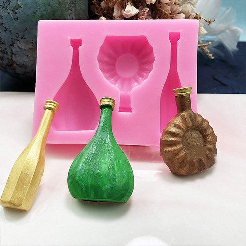 Set of 2 Mini Wine Bottles Silicone Fondant Mold Grape Champagne Bottle Sugarcraft Fondant Cake Cupcake Topper Decorating Tools Polymer Clay Craft...