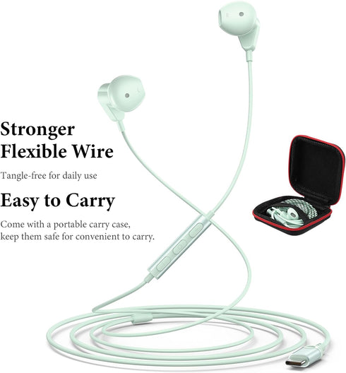 USB C Headphones for iPhone 15 Plus iPad 10th/Pro,USB Type C Earphones Stereo USB C Wired Earbuds with Mic Volume Control for Samsung S24 Ultra S2...