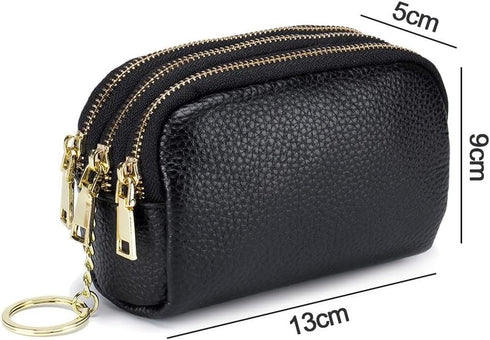 Andy's Orchids Small Wallet, Leather Coin Purse, 3 Zippered Pocket Change Pouch Wallet, Large Capacity Female Purse With Key Ring for Women Men, S...