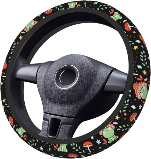 Green Frog Mushroom Steering Wheel Cover Non-Slip Auto Steering Wheel Protector Car Accessories Universal Fit 15 Inches for Men Women...
