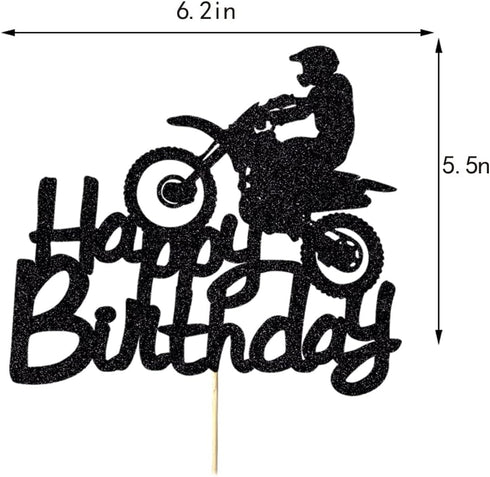 Qerleny Black Flash Happy Birthday Cake Topper, Birthday Party Cake Decoration, Sports Theme Cake Topper ?Motocross?...