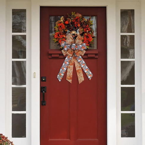 Large Fall Pumpkin Bow for Wreath, White Black Buffalo Plaid for Fall Thanksgiving Party Indoor Outdoor Door Wall Decoration Supplies...