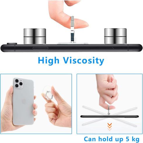 Cell Phone Ring Holder Stand 5 Pack Silver, Transparent Phone Ring Holder Finger Kickstand 360° Rotation, Clear Phone Ring Grip Compatible with Va...