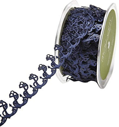 May Arts Navy Nautical Satin Cutouts Anchors, 15 yd...
