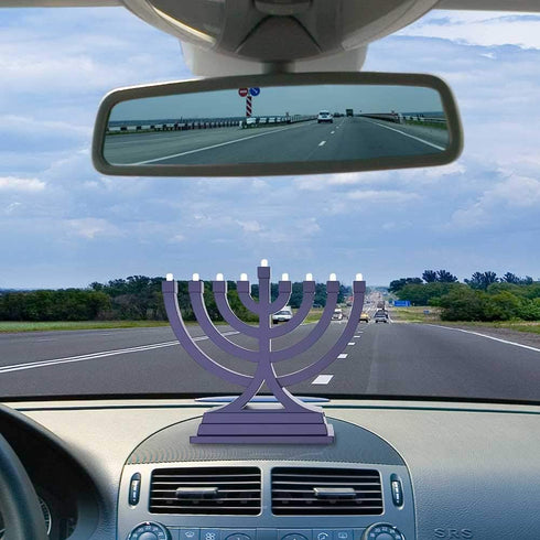 Zion Judaica Mini LED Hanukkah Menorah Battery or USB Operated - Multiple Light Settings On The Go Hanukkiah for Chanukah Decorations (Blue)...