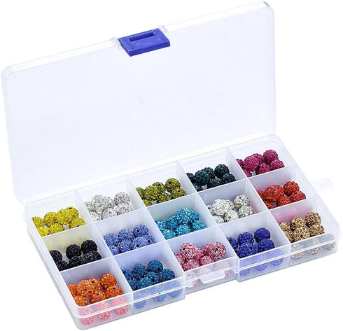 Beadthoven 1Box/150pcs 10mm 15 Colors Pave Czech Crystal Rhinestone Clay Spacer Beads Round Polymer Disco Ball Beads Charms for DIY Bracelet Earri...