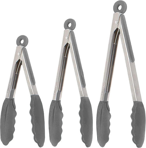 Kitchen Tongs for Cooking with Silicone Tips, Heat Resistant Tongs for Serving Food, 7-Inch, 9-Inch, 12-Inch Locking Silicone Tong, Set of 3 Salad...