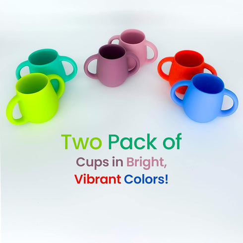 Silicone Baby Cups for Baby or Toddler 2 Pack Flexible Food-Grade Safe BPA Free with Easy-Grip Handles for Self-Feeding Training...
