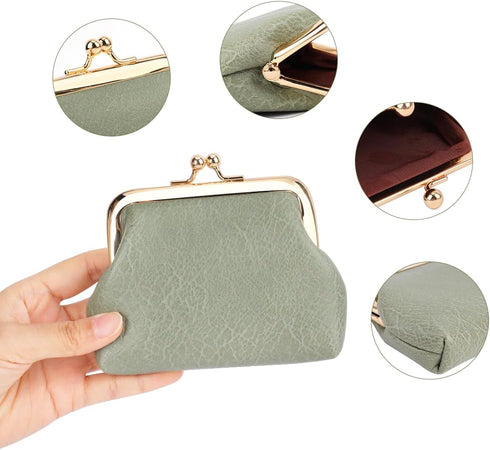 Oyachic 2 Packs Leather Coin Purse PU Car Change Holder Kiss lock Change Pouch with Clasp Vintage Wallets Small Money Bag For Men & Women (Green+B...